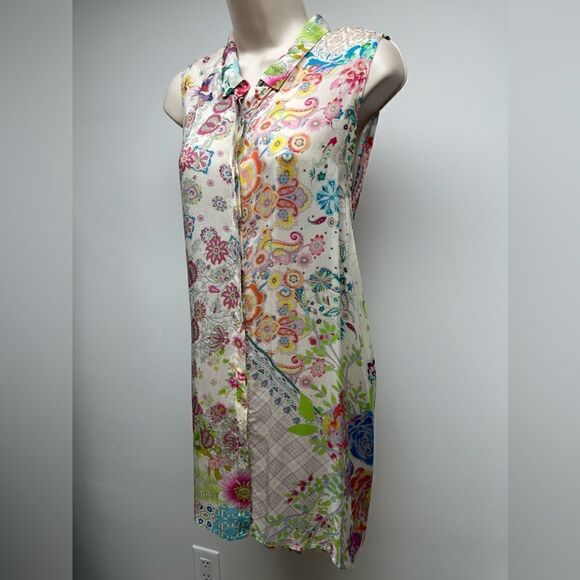 Johnny Was Floral Rayon Drawstring Tunic M